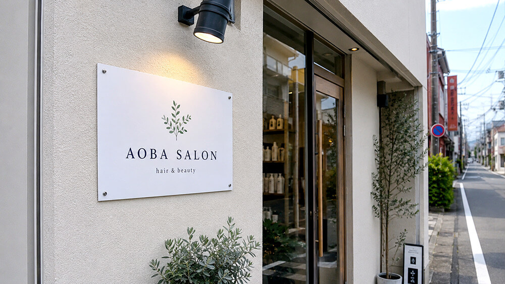 アルミ複合板のプレート看板の設置例