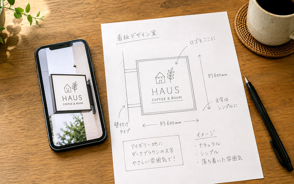 手書きラフメモやイメージ画像を示しているシーン